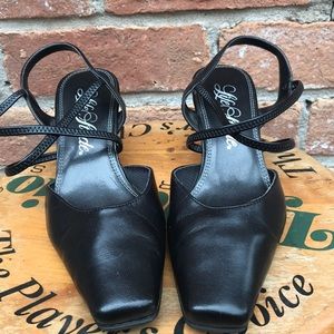 Black Square Toed Strap Heels